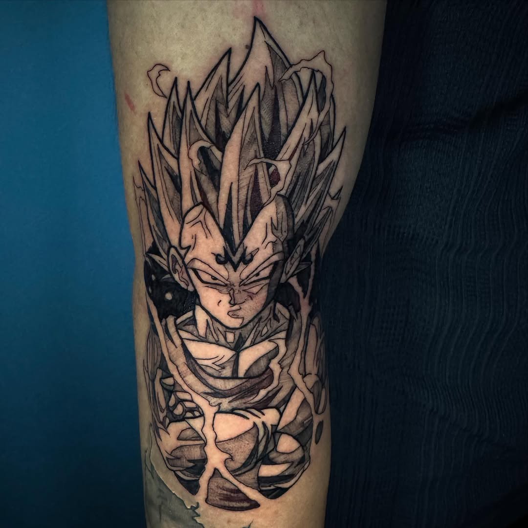 Tattoo by @wolktattoo β anime, black_and_grey