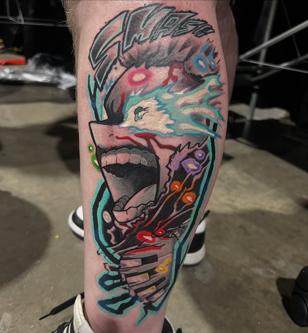 Tattoo by @meech.ink — new_school, trash_polka