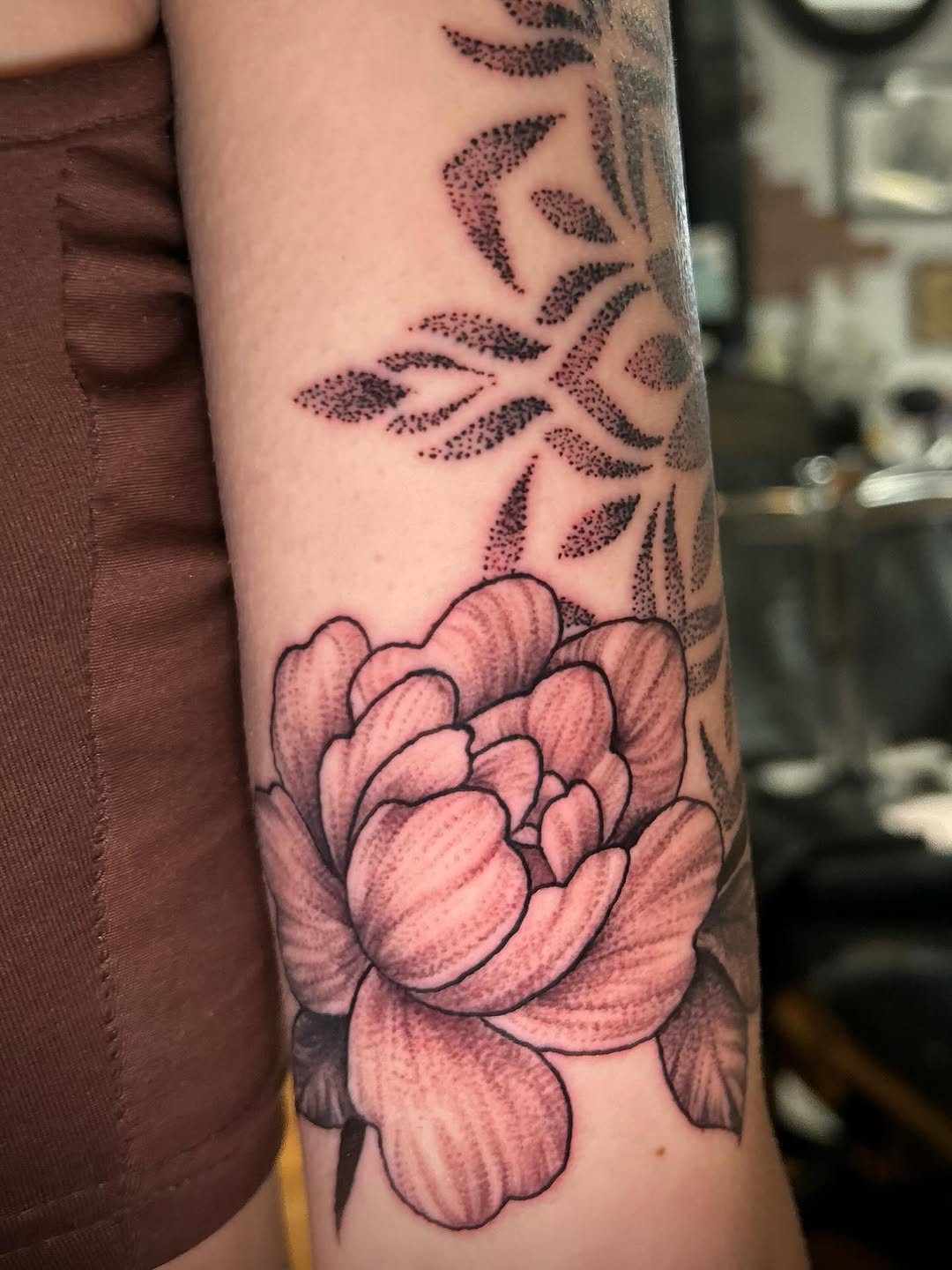 Tattoo by @elyse.ink — dotwork, black_and_grey