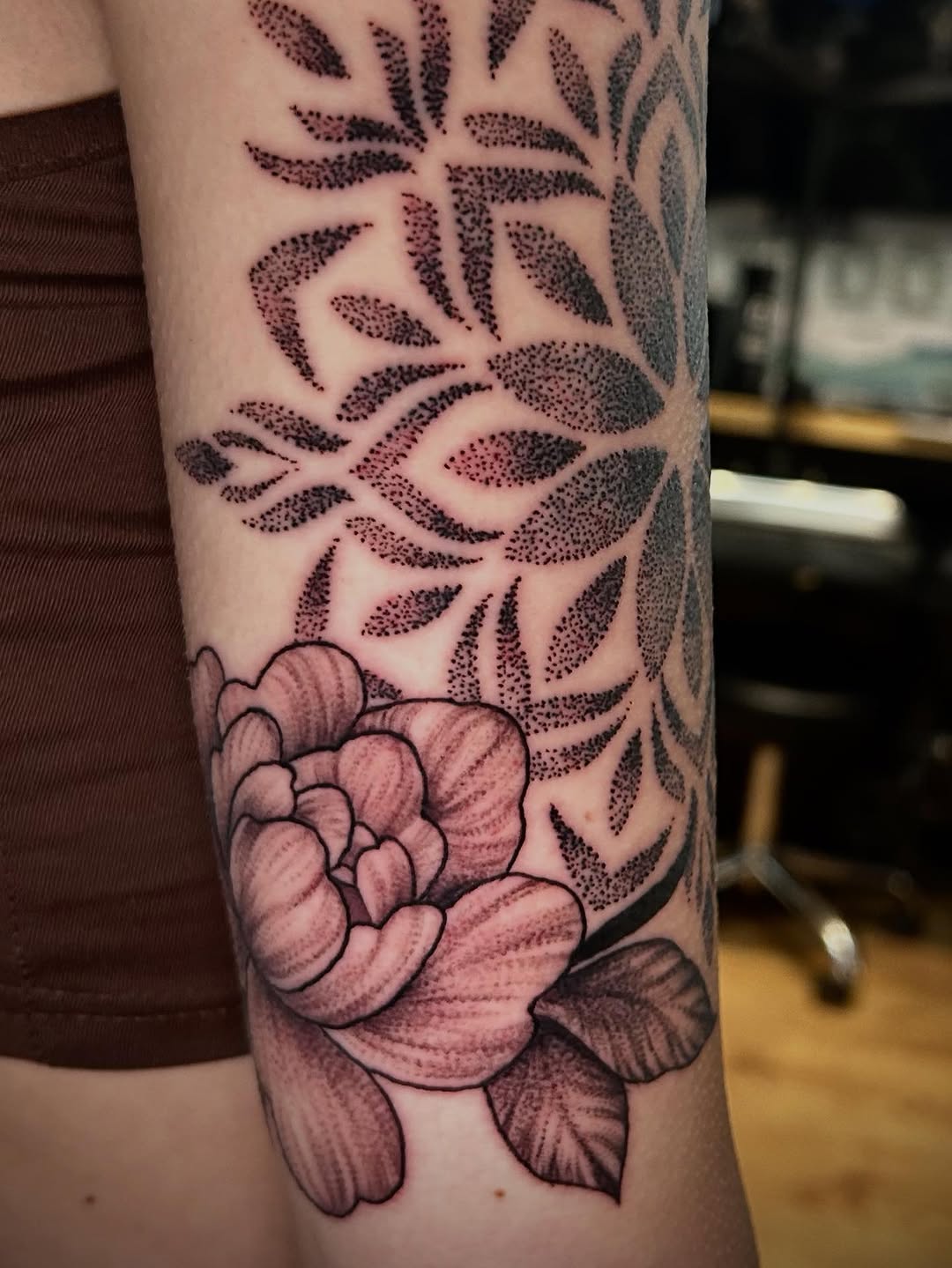 Tattoo by @elyse.ink — dotwork, black_and_grey
