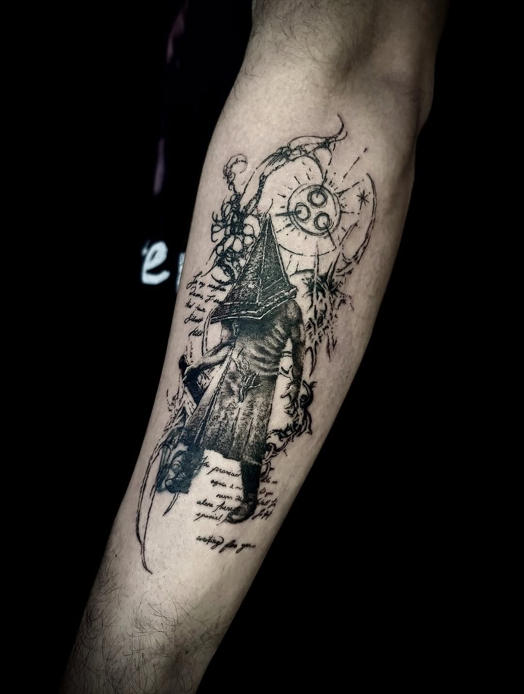 Tattoo by @hoodyink — illustrative, black_and_grey