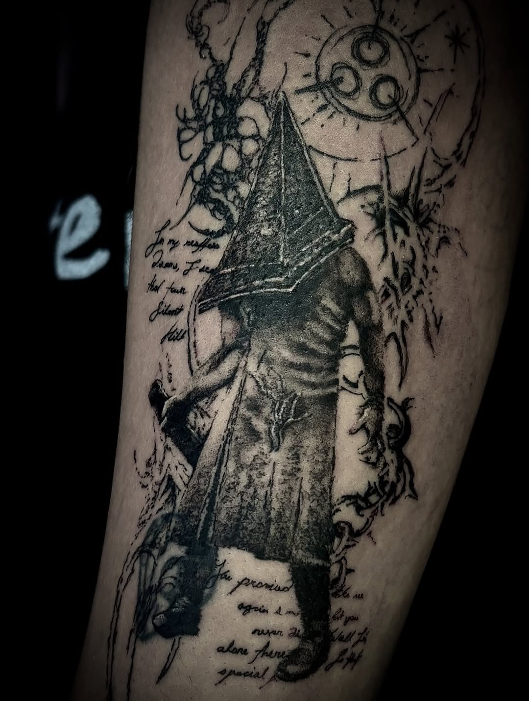 Tattoo by @hoodyink — black_and_grey, lettering_script