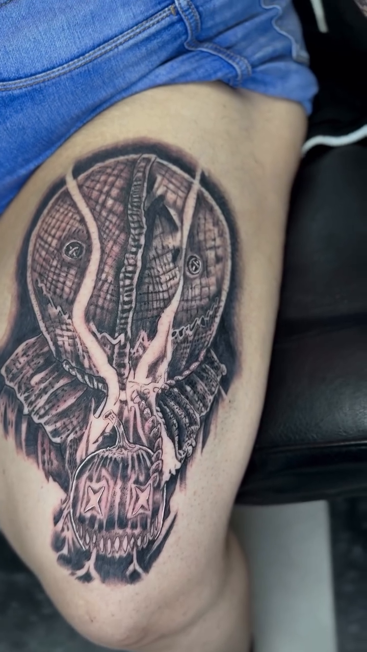 Tattoo by @monkey.d.joel — dark_realism, black_and_grey