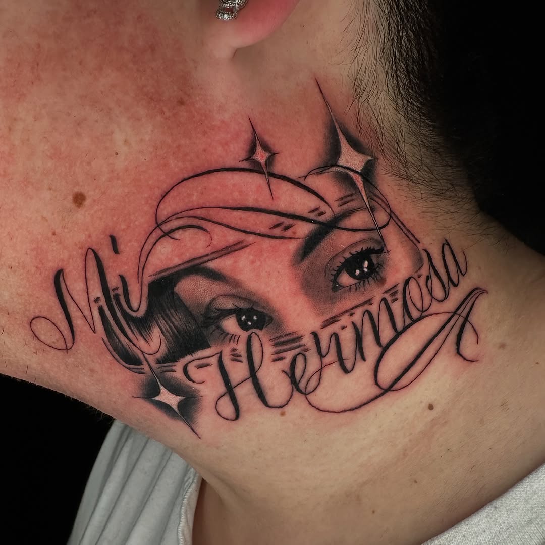 Tattoo by @yungmonalisaofficial — chicano, lettering_script