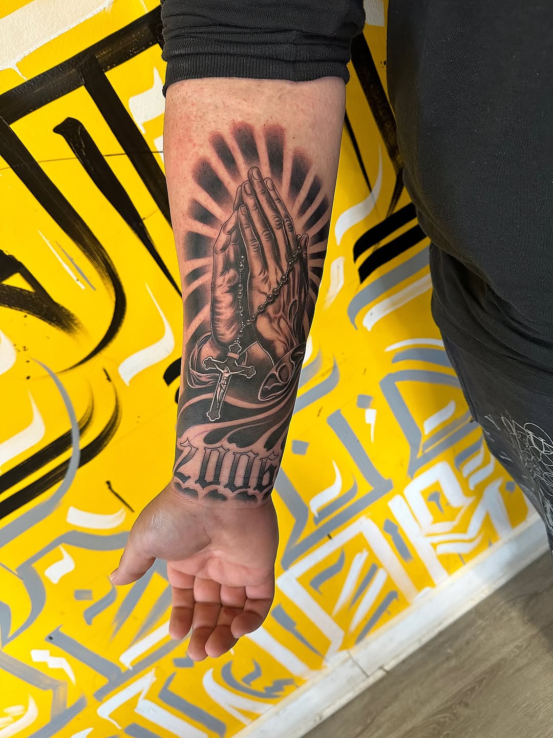 Tattoo by @allbluehundreds — black_and_grey, lettering_script