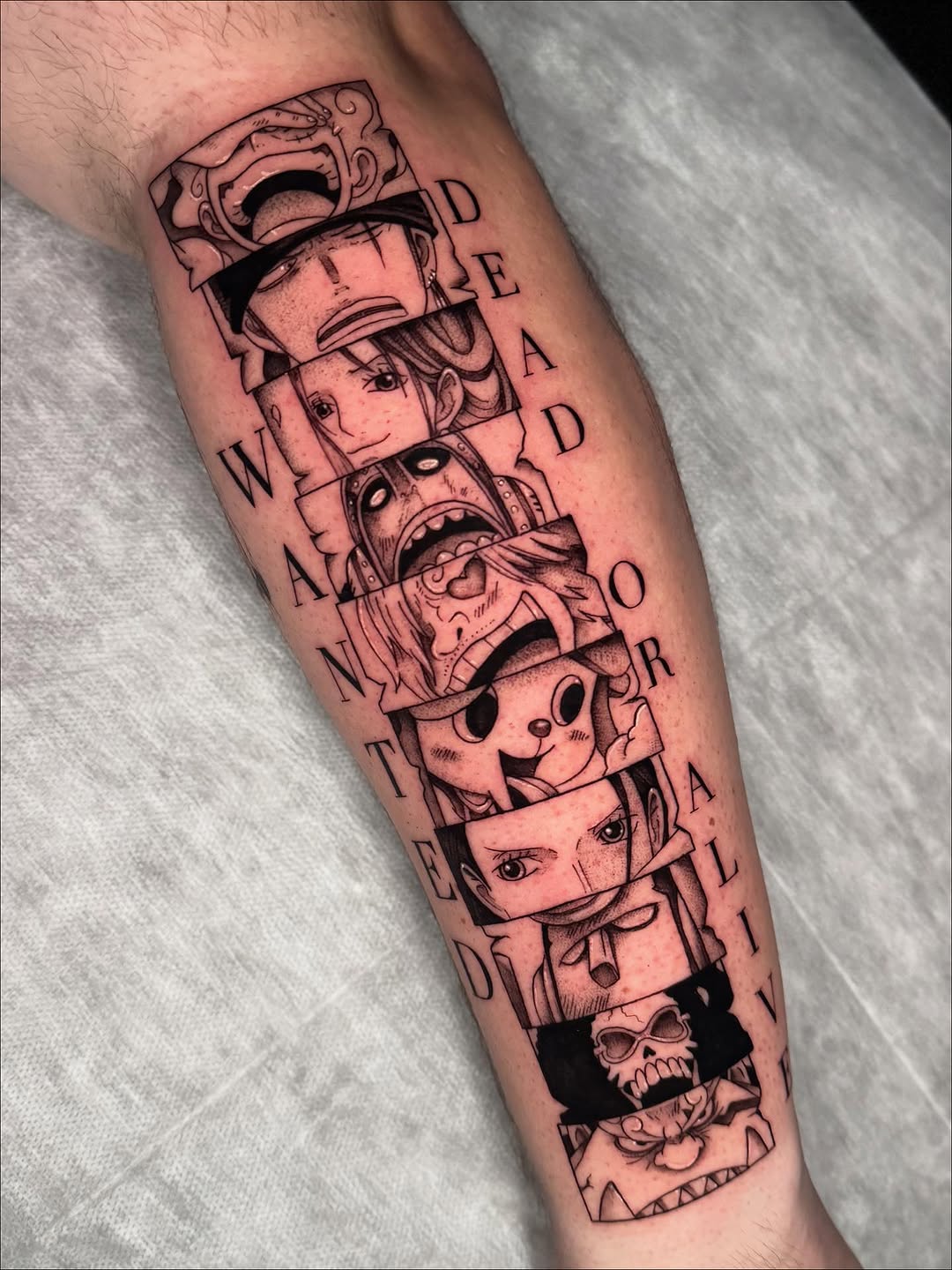 Tattoo by @hackytats — anime, black_and_grey