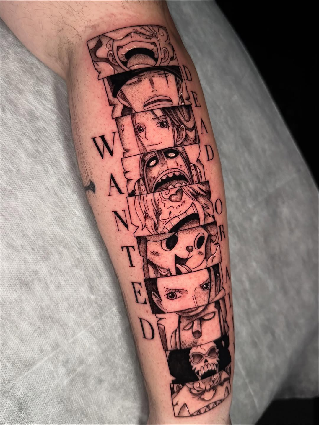 Tattoo by @hackytats — anime, black_and_grey