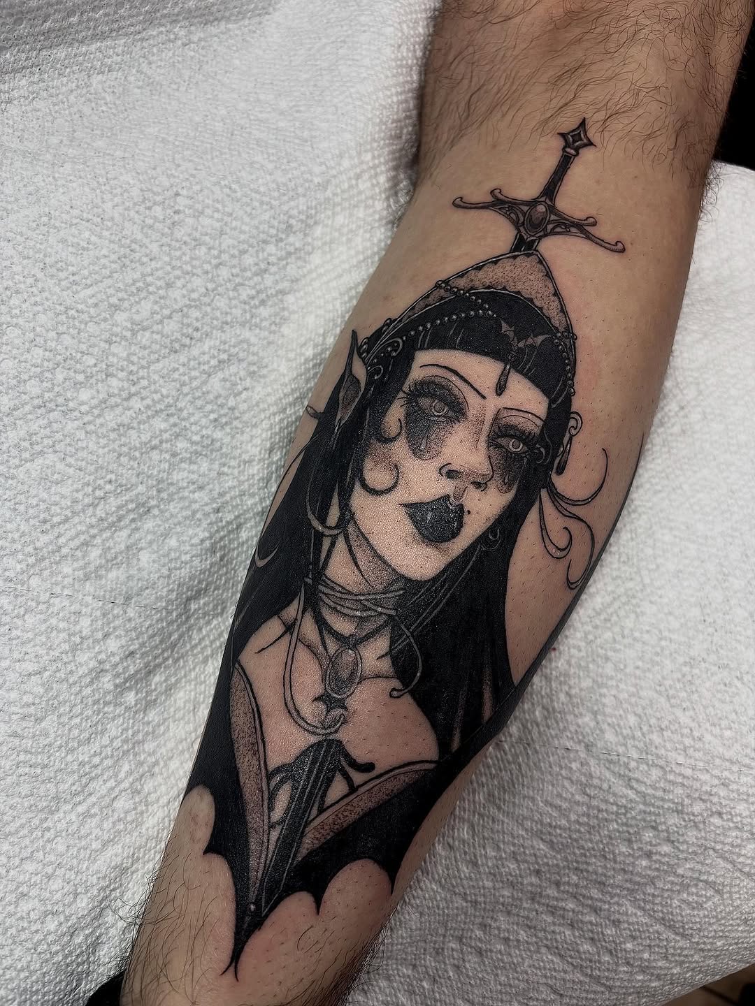 Tattoo by @inkkate_ — black_and_grey, dark_realism