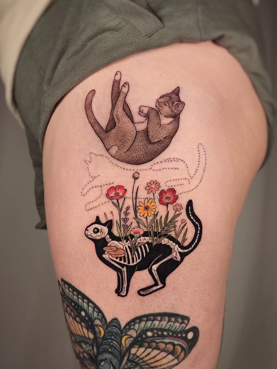 Tattoo by @whitneycaskeytattoos — illustrative, dotwork