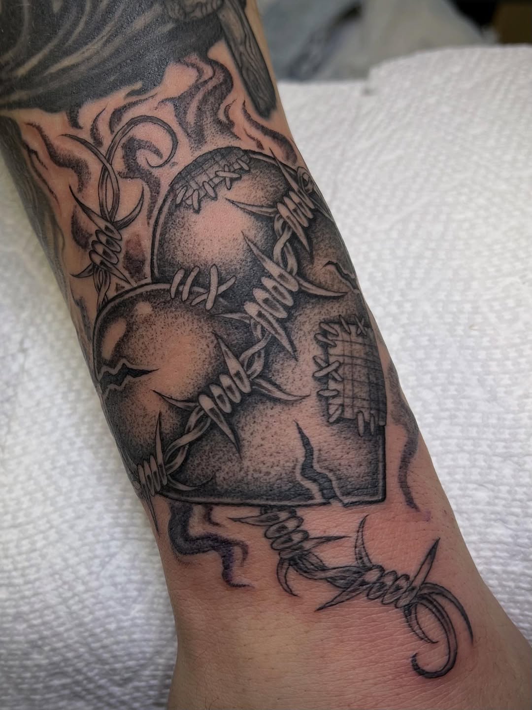 Tattoo by @emilymiljatattoos — blackwork, illustrative