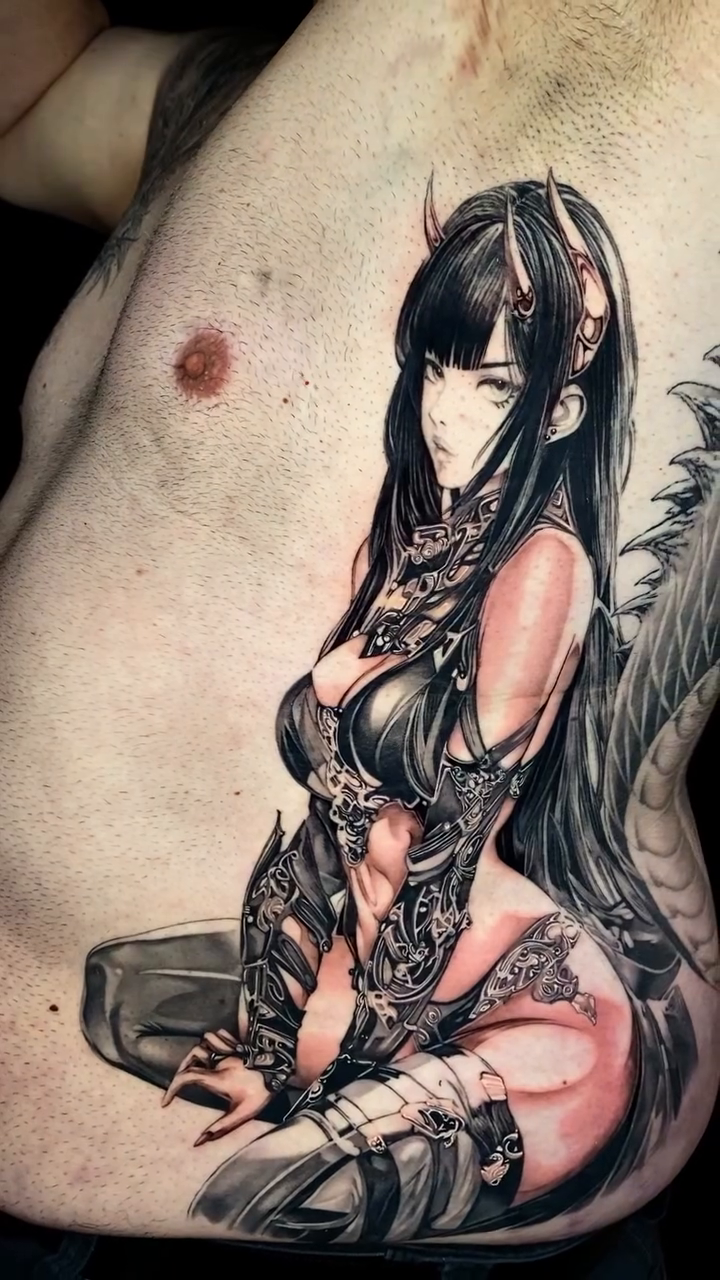Tattoo by @brawdertattoo — anime, black_and_grey