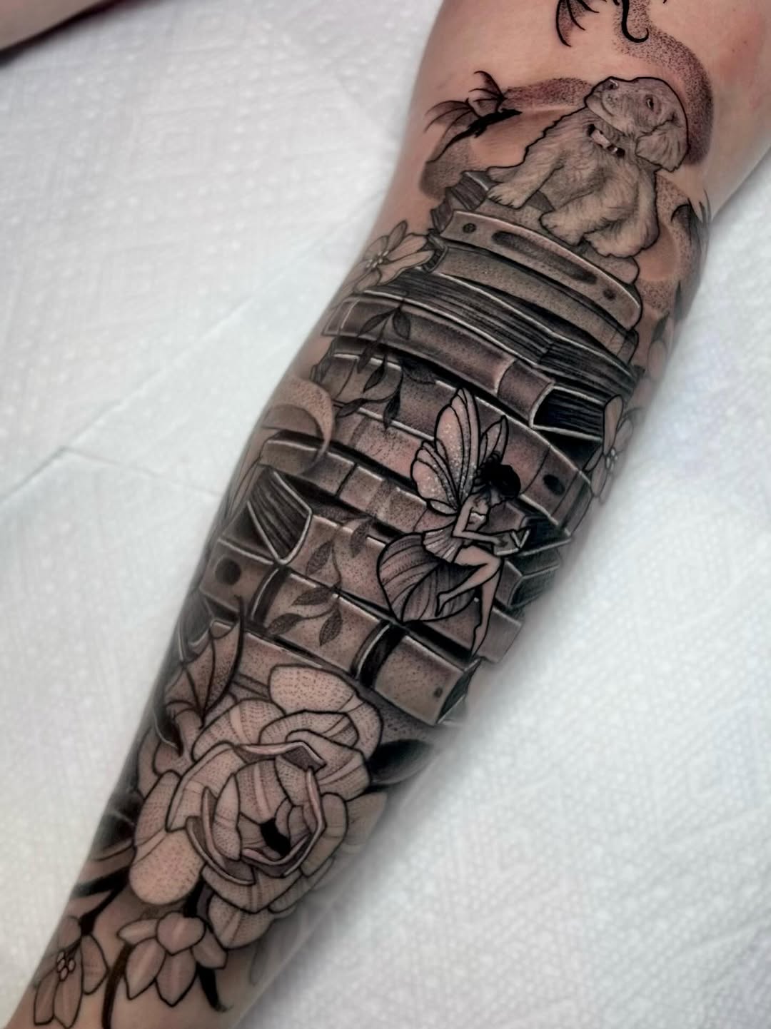 Tattoo by @melissabtattoos — illustrative, black_and_grey