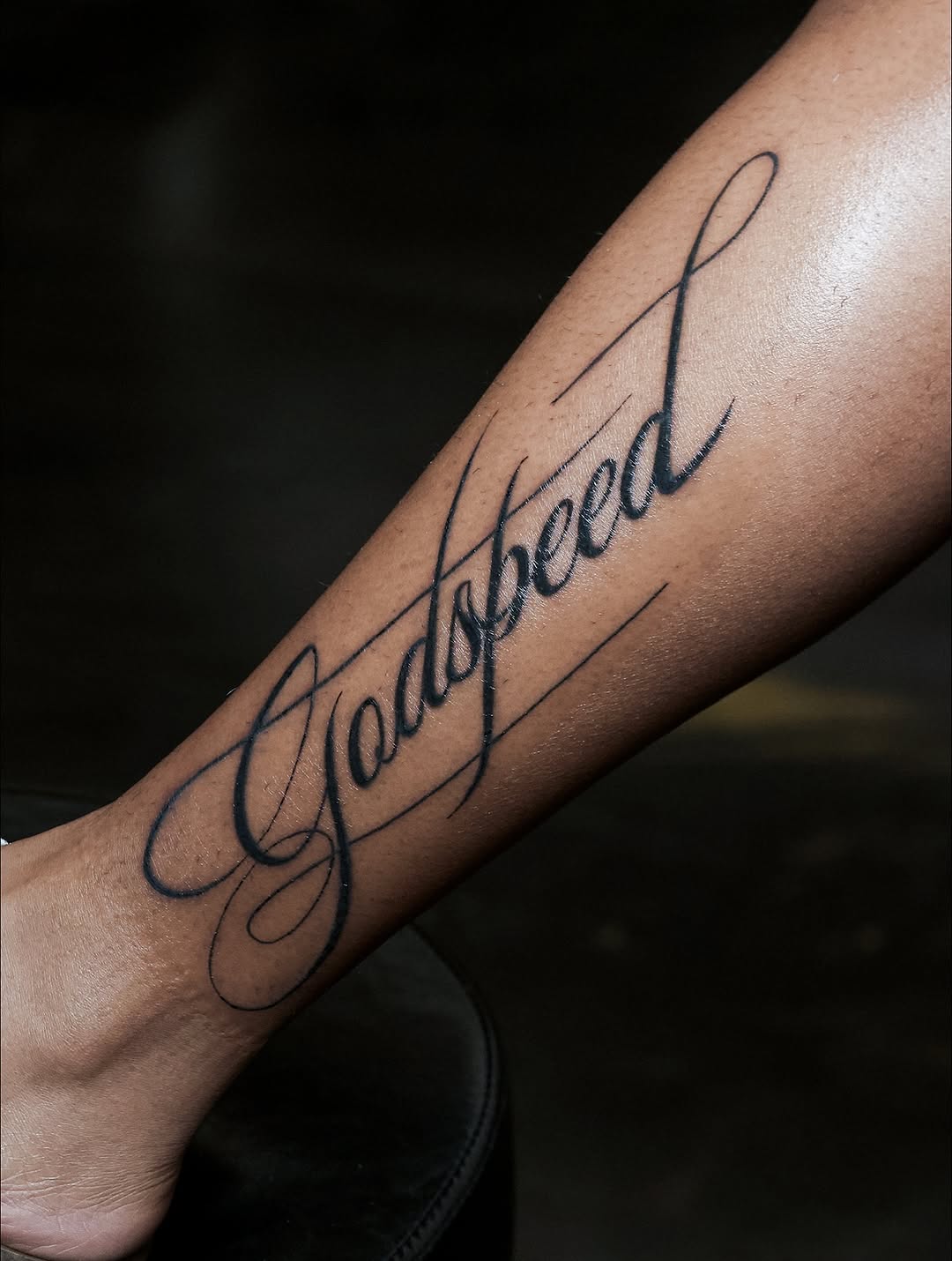 Tattoo by @mozeratti.tattoos — lettering_script, fine_line