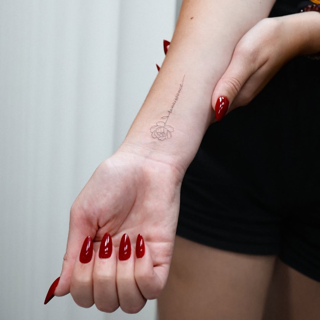 Tattoo by @cornu.tattoos β fine_line, lettering_script
