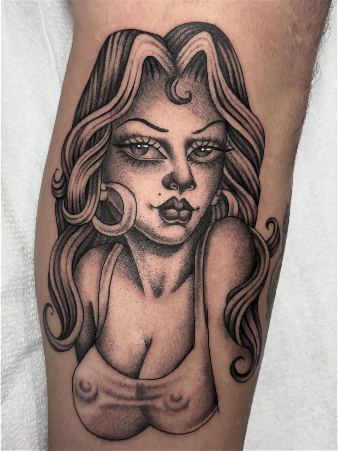 Tattoo by @medea.tattooer — chicano, black_and_grey