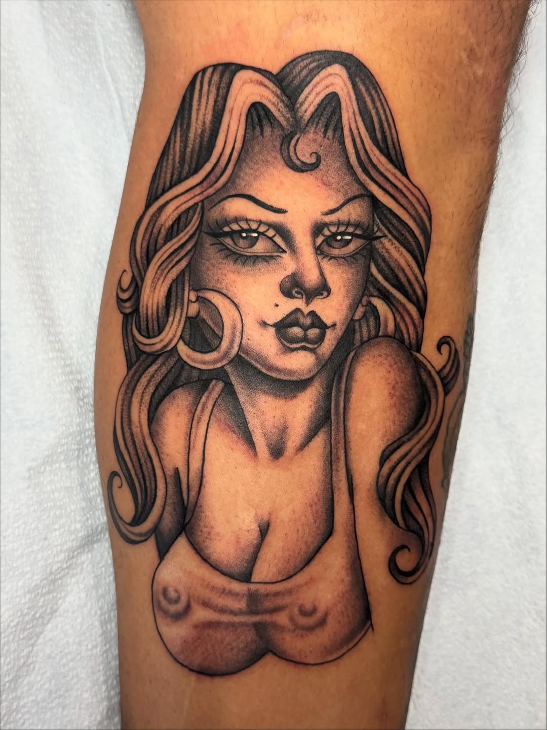 Tattoo by @medea.tattooer — chicano, black_and_grey