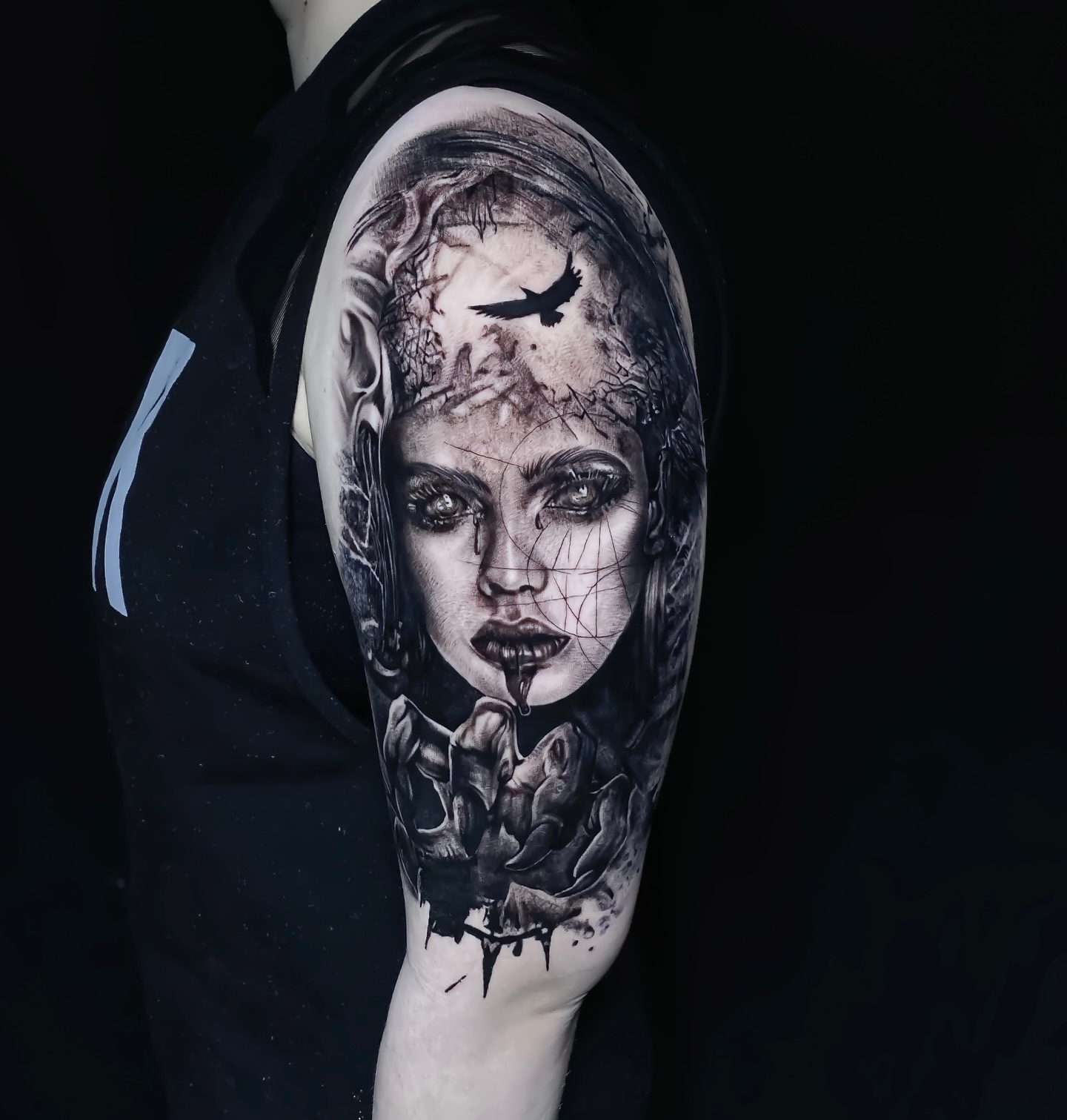 Tattoo by @yoshi.theink β dark_realism, blackwork