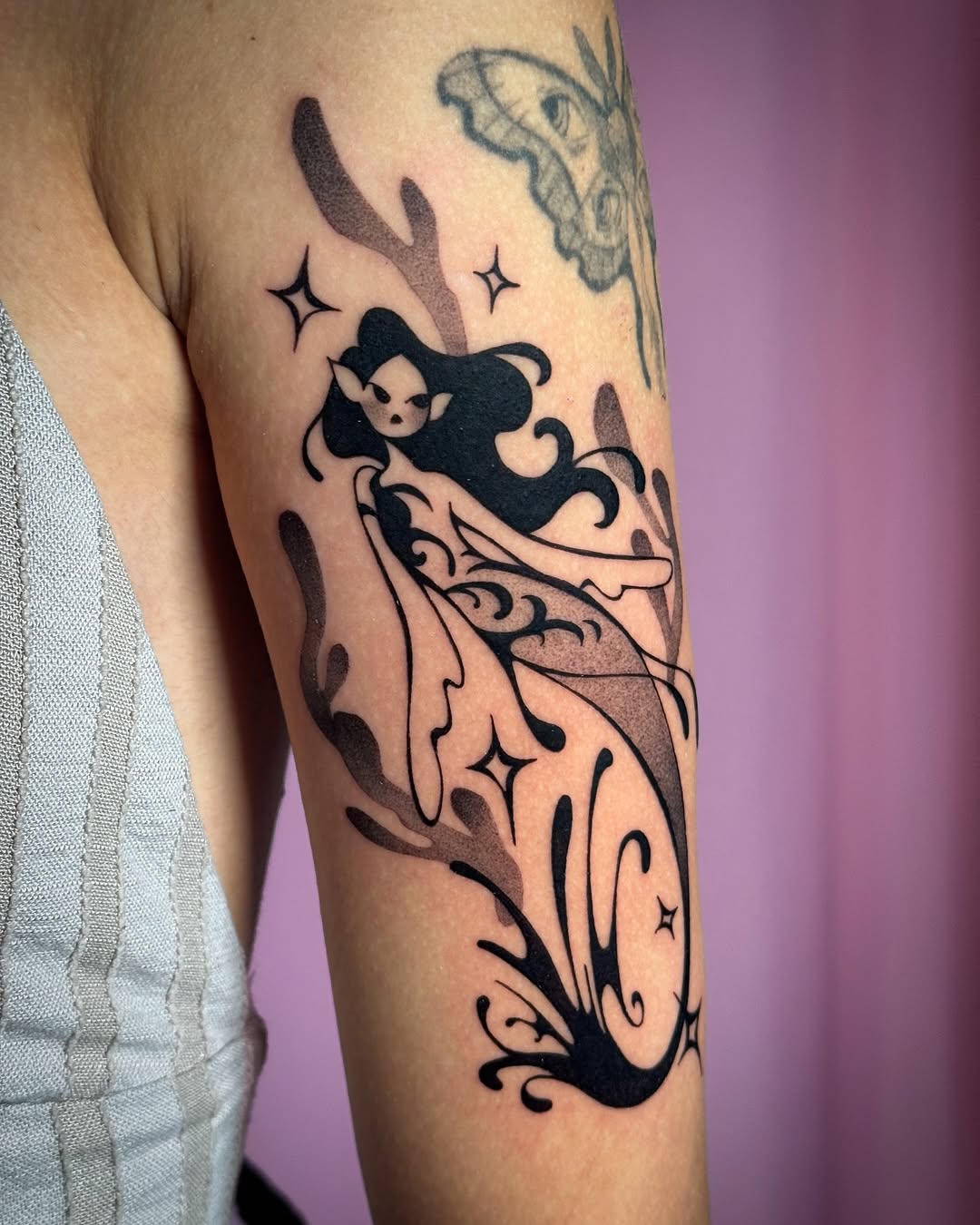 Tattoo by @cleanbean.inks — blackwork, illustrative