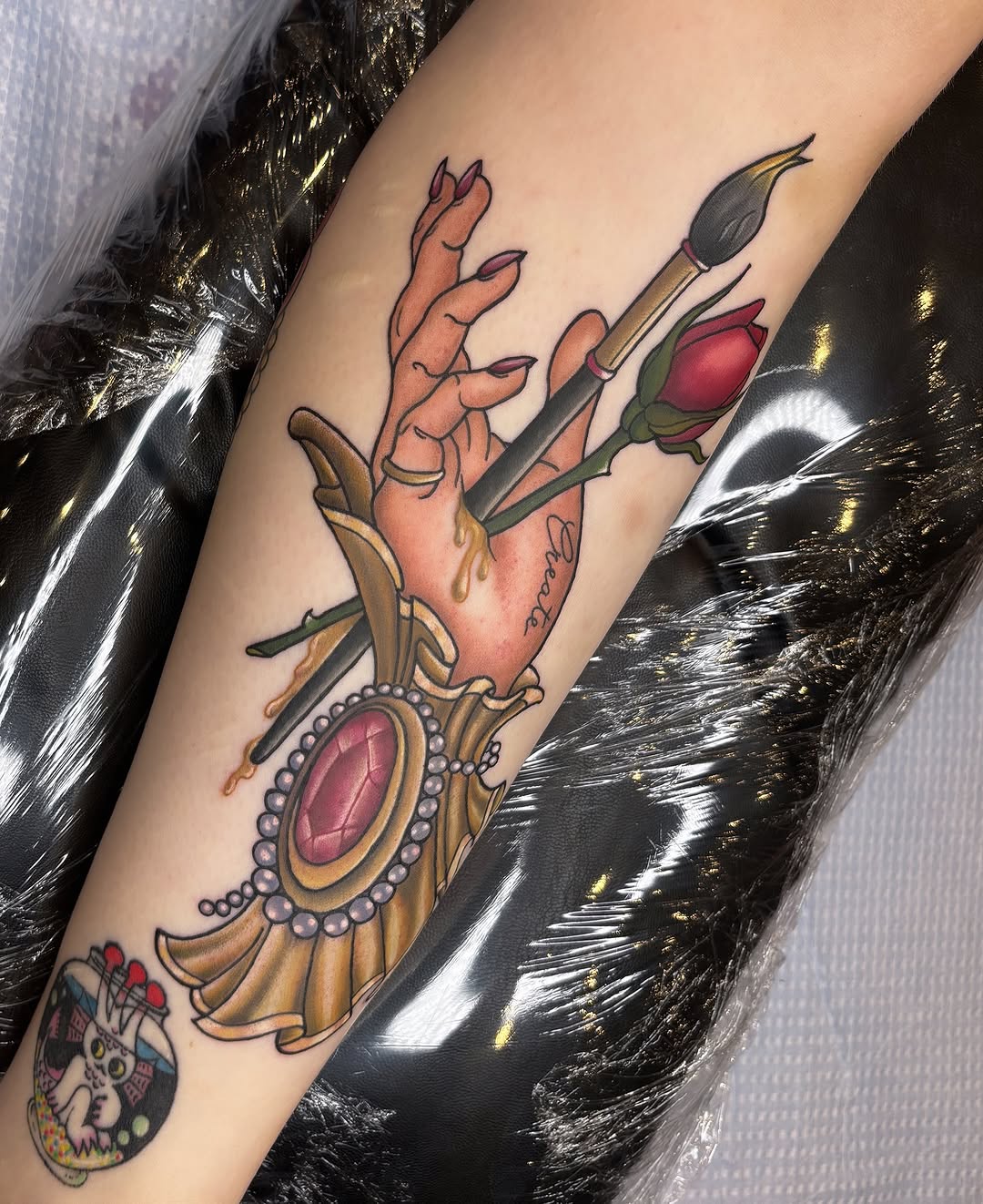 Tattoo by @crystal_rose_art_ β neo_traditional, lettering_script