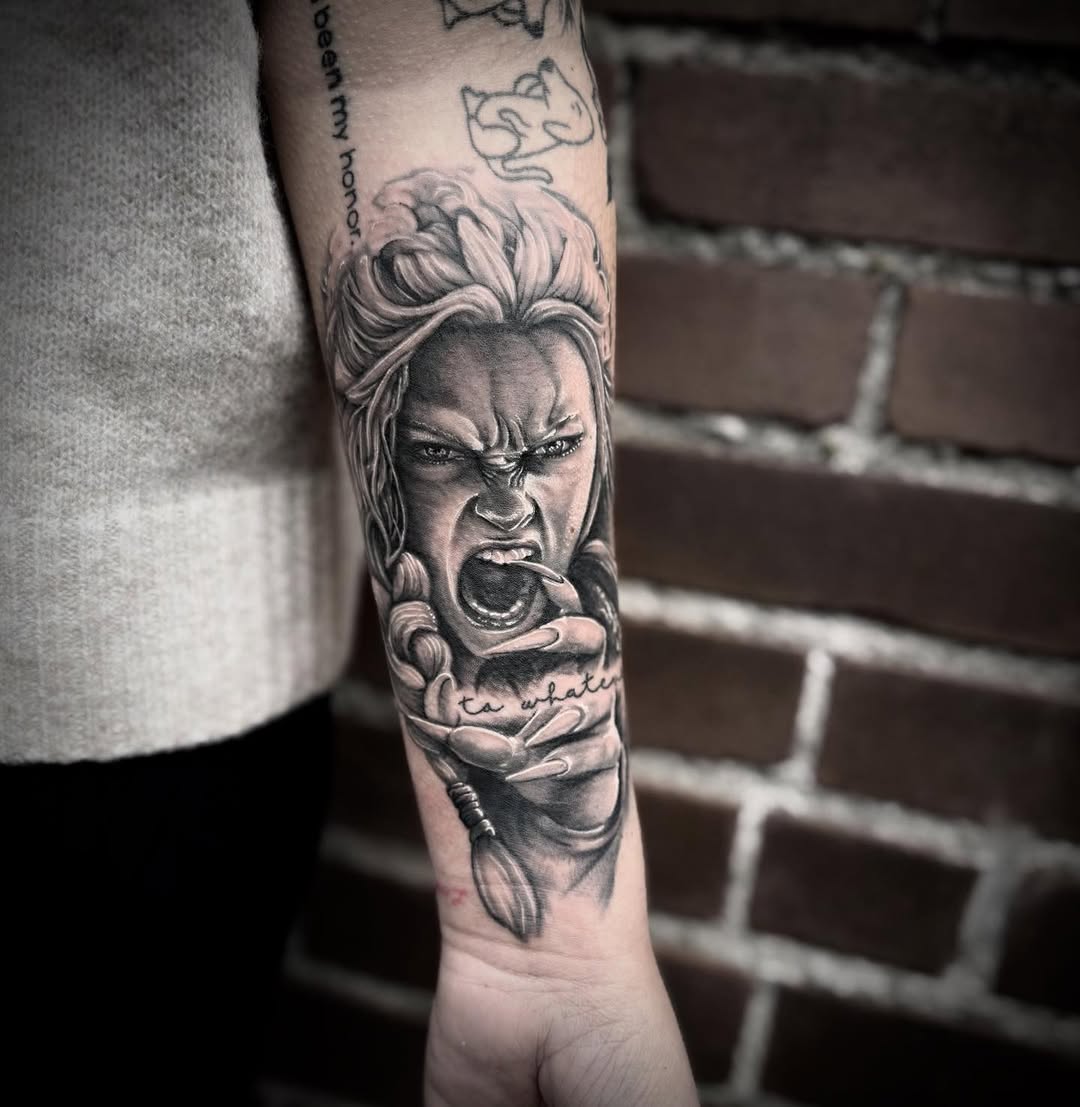 Tattoo by @blakobtattoos โ realism, black_and_grey