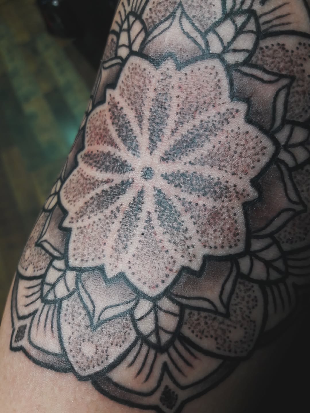 Tattoo by @chrisreedtattoos β dotwork, geometric