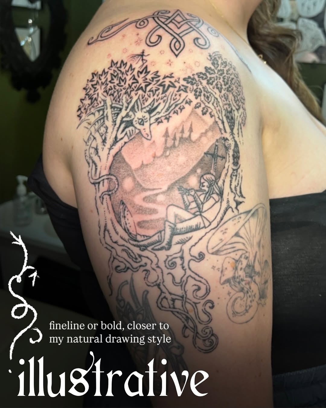 Tattoo by @elvensigils — illustrative, black_and_grey