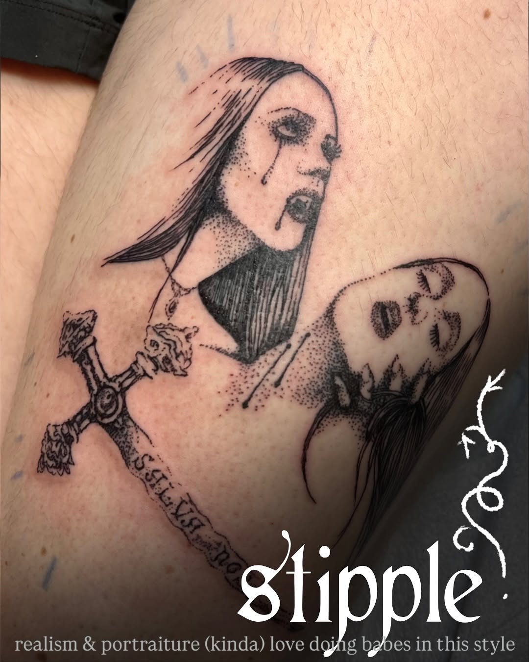 Tattoo by @elvensigils — dotwork, dark_realism