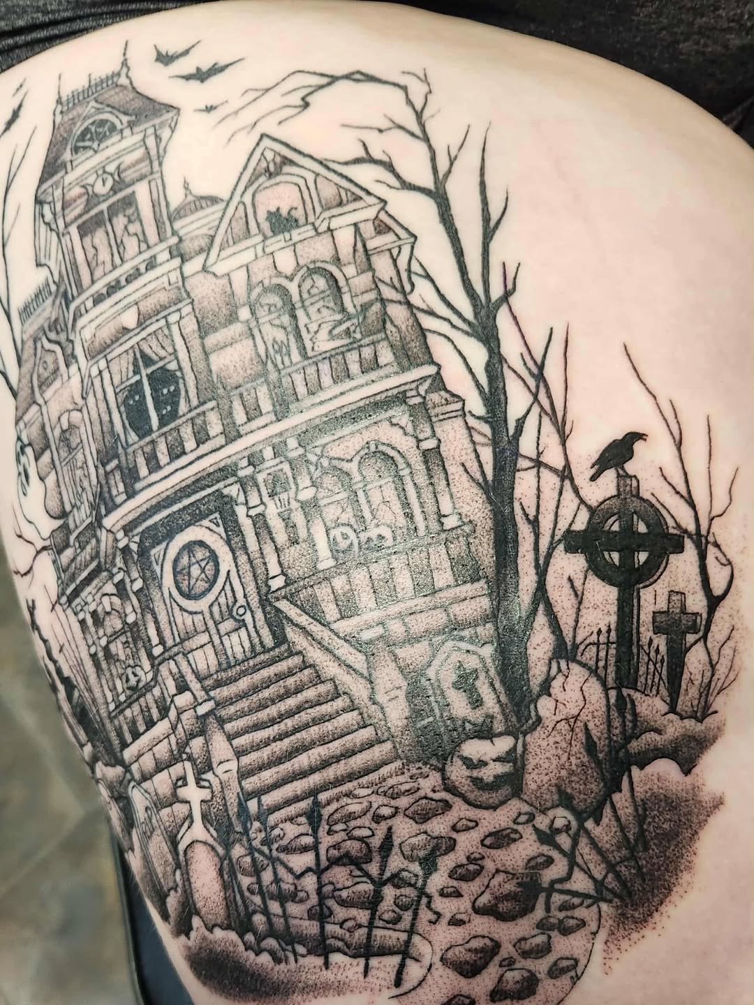 Tattoo by @lady_vonzombiaart — black_and_grey