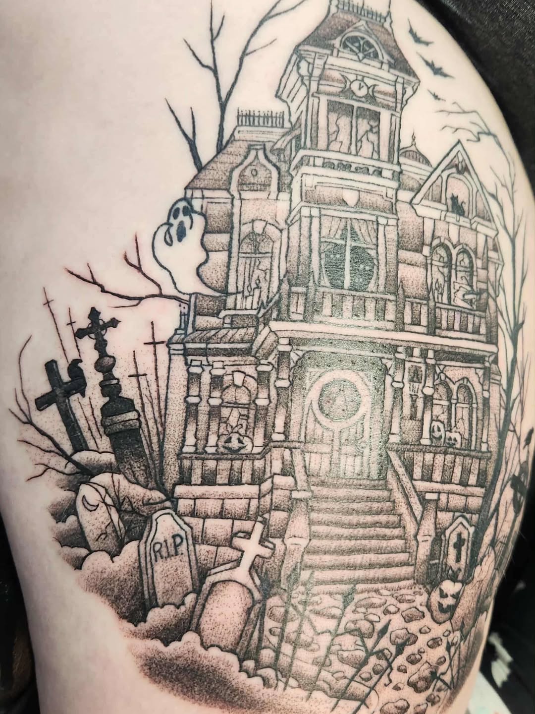 Tattoo by @lady_vonzombiaart — black_and_grey