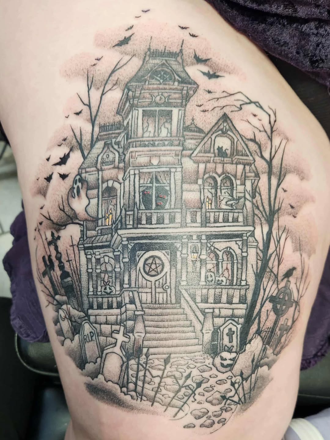 Tattoo by @lady_vonzombiaart — black_and_grey