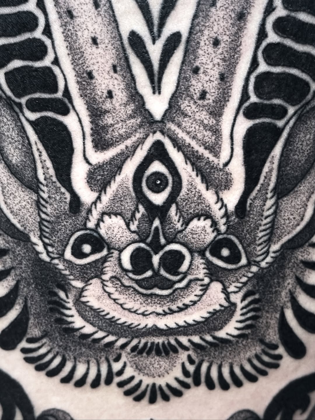 Tattoo by @kikimora.tattoo — dotwork, black_and_grey