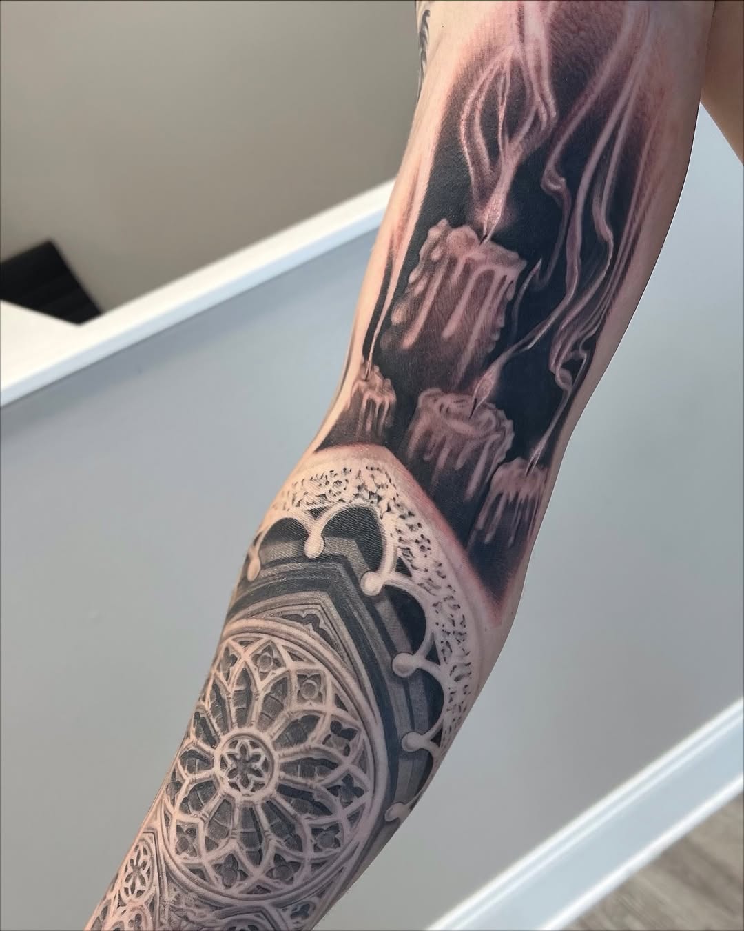 Tattoo by @emlectric_ — black_and_grey, realism