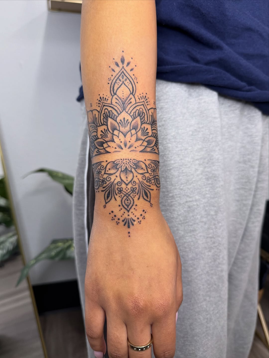 Tattoo by @badjasstattoos — dotwork, ornamental