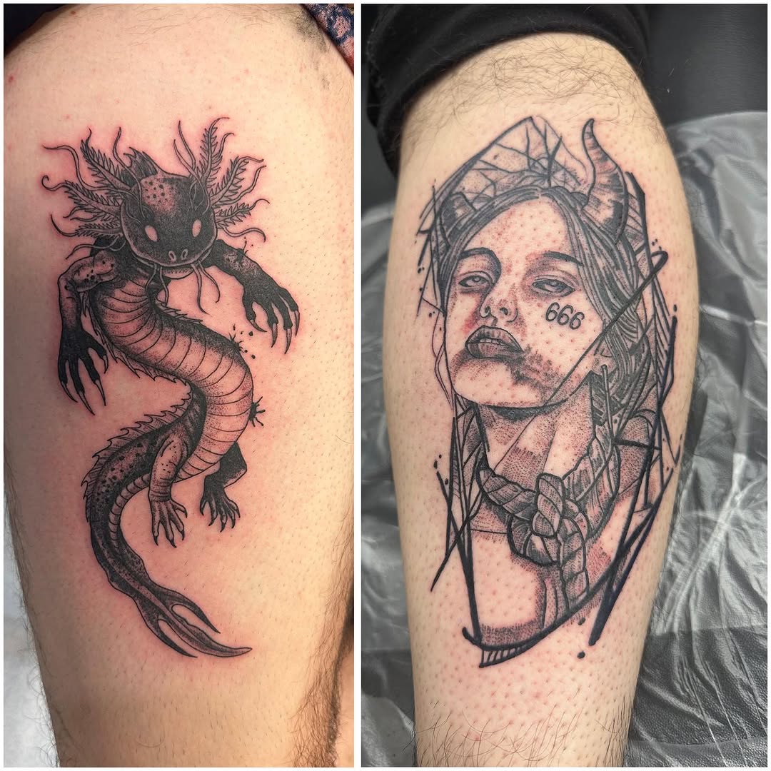 Tattoo by @lenca_art โ black_and_grey, dotwork