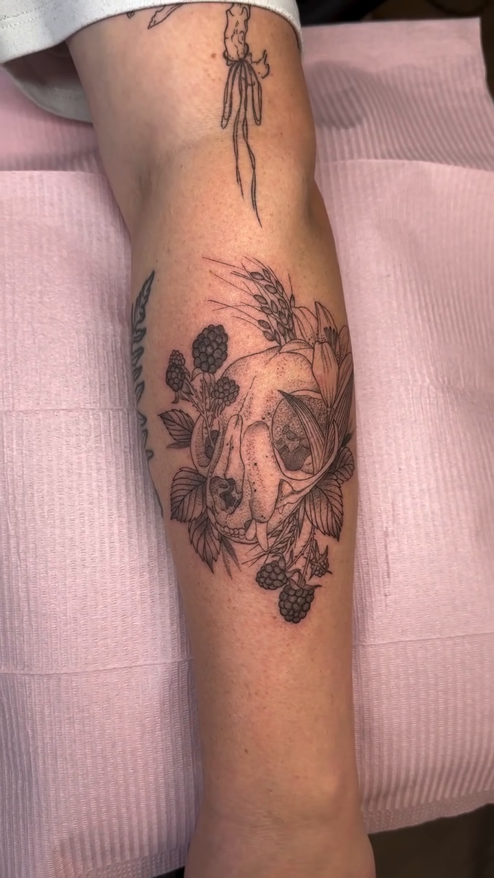 Tattoo by @crybaby.inked.pdx — illustrative, black_and_grey