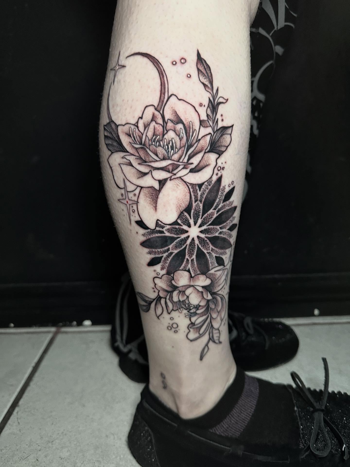 Tattoo by @halz327tattoos — black_and_grey, dotwork