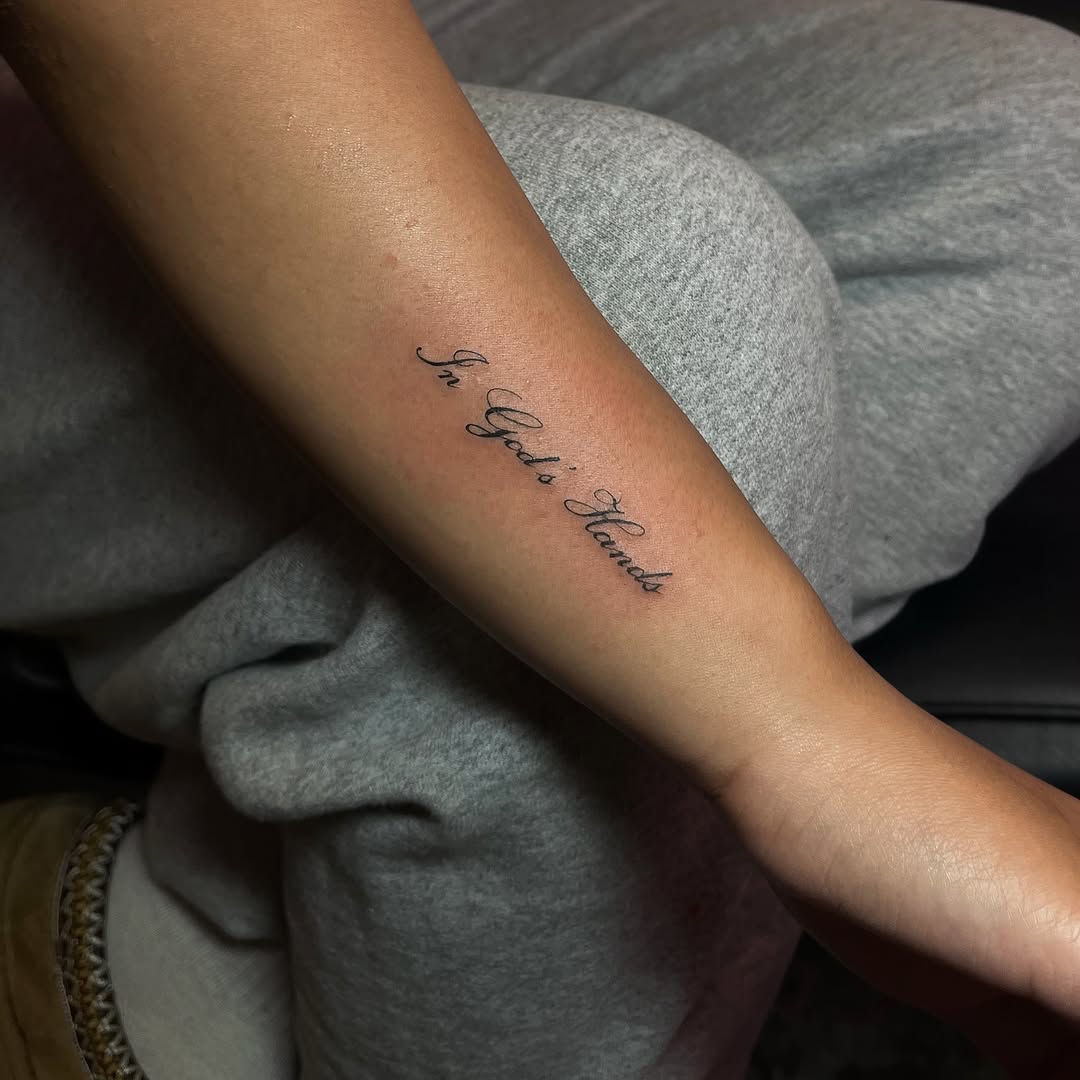 Tattoo by @tattedbymk — lettering_script, fine_line