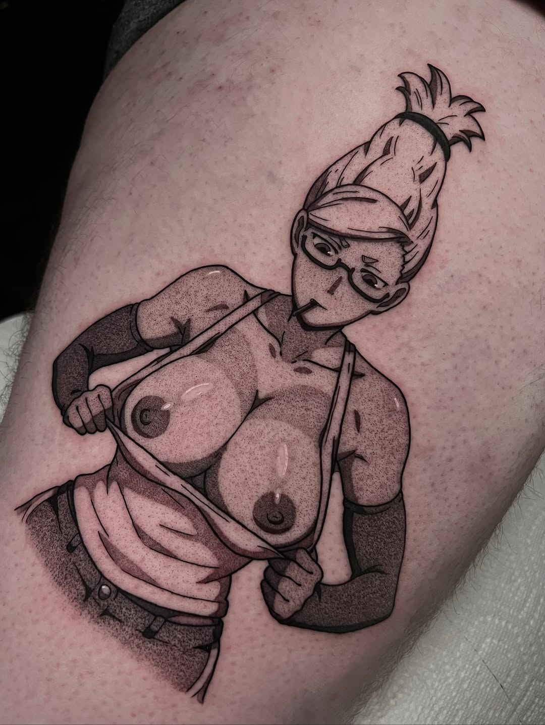 Tattoo by @bingtattoos — anime, dotwork