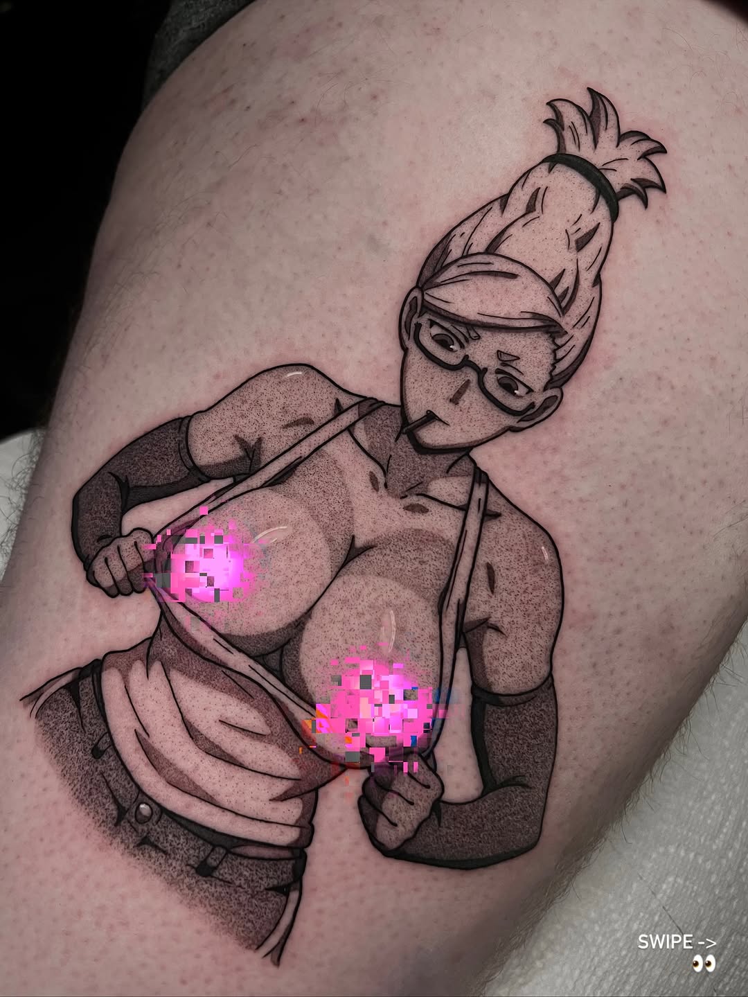 Tattoo by @bingtattoos — anime, dotwork