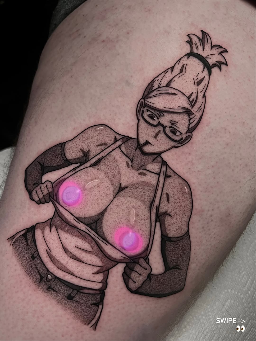Tattoo by @bingtattoos — anime, dotwork