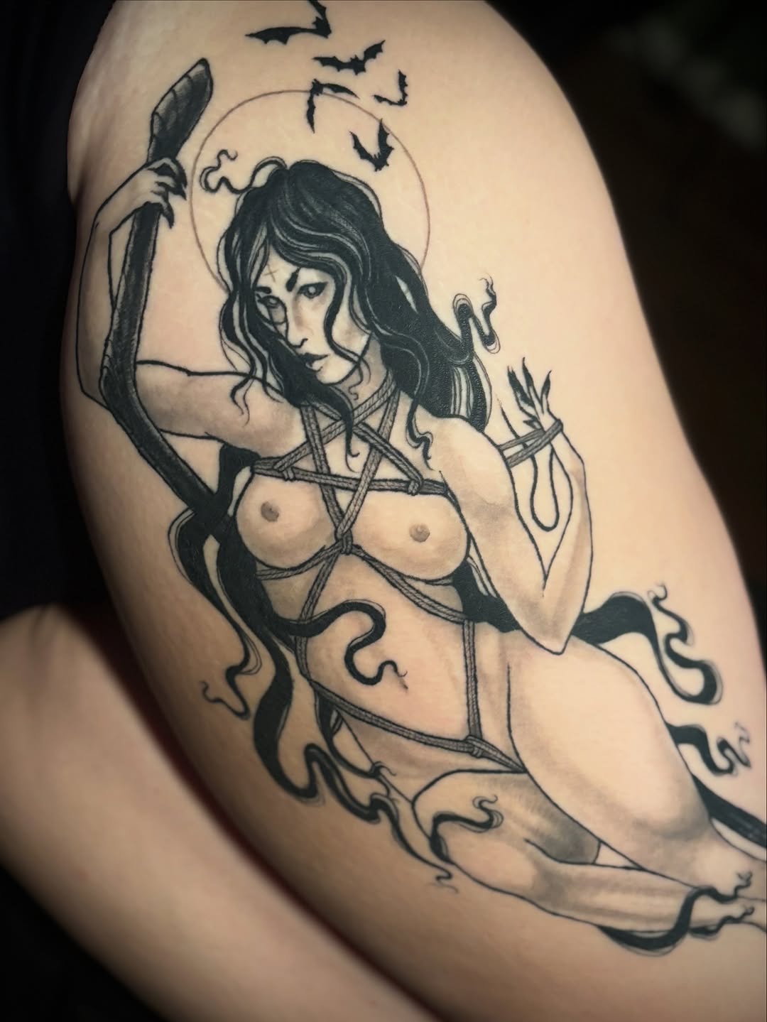 Tattoo by @chalmskinart — black_and_grey, dark_realism