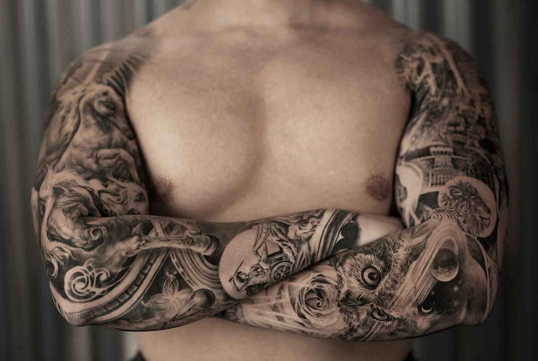 Tattoo by @zinktattoozac — realism, black_and_grey