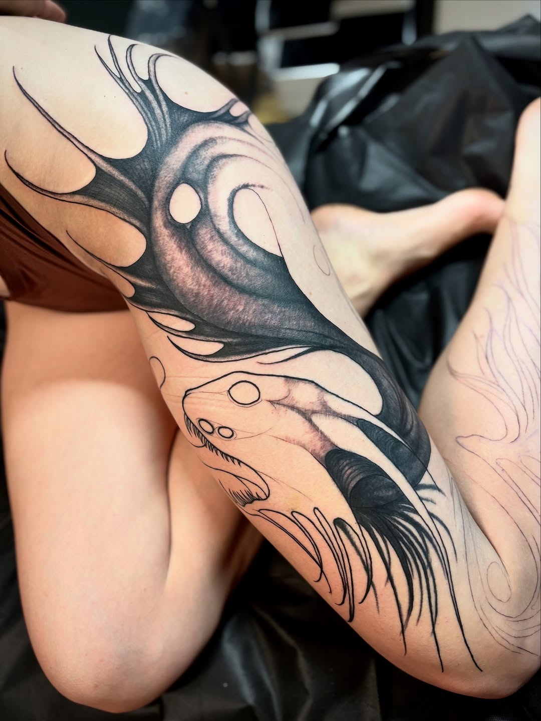 Tattoo by @chalmskinart — black_and_grey, illustrative