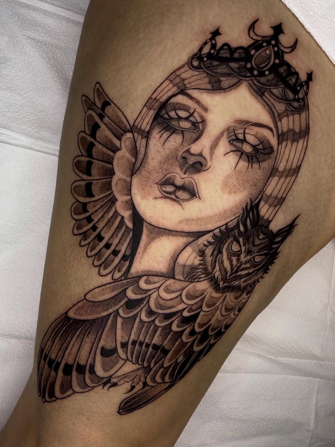 Tattoo by @molly.m.tattoo — black_and_grey, neo_traditional