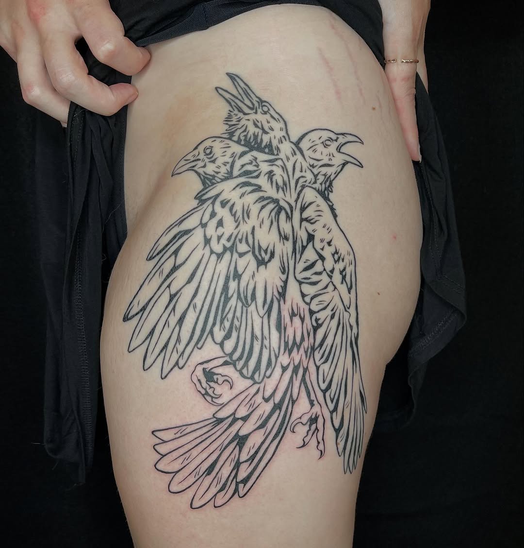 Tattoo by @velvet.snails — blackwork, illustrative