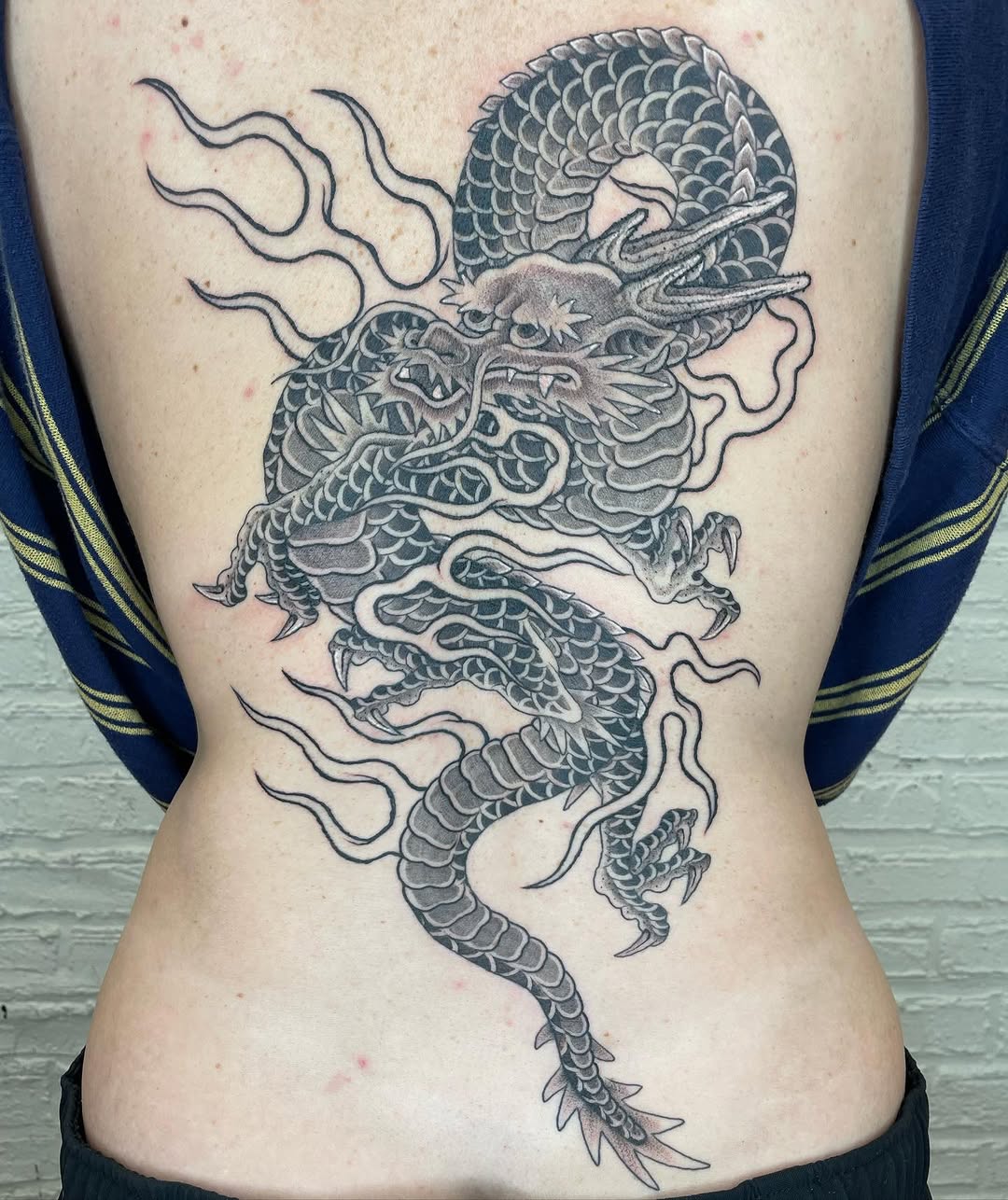 Tattoo by @fantasyandfuntattoo — japanese_irezumi, black_and_grey