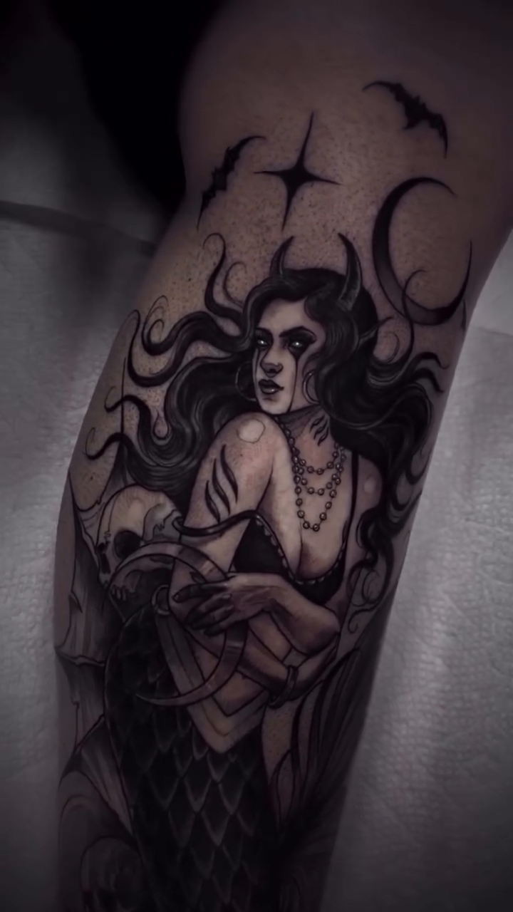 Tattoo by @marissatattoos — dark_realism, black_and_grey