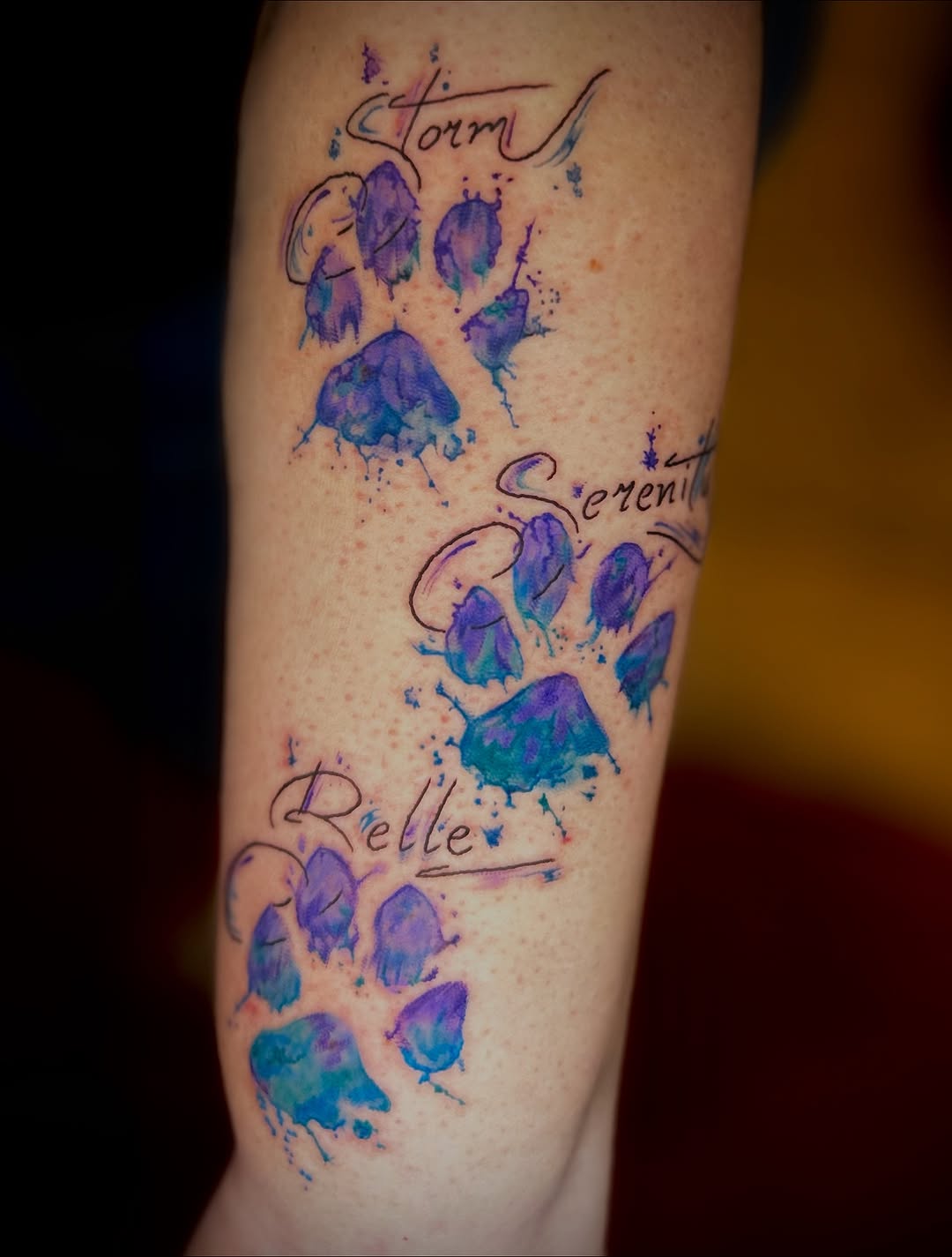 Tattoo by @elyse.ink — watercolor, lettering_script