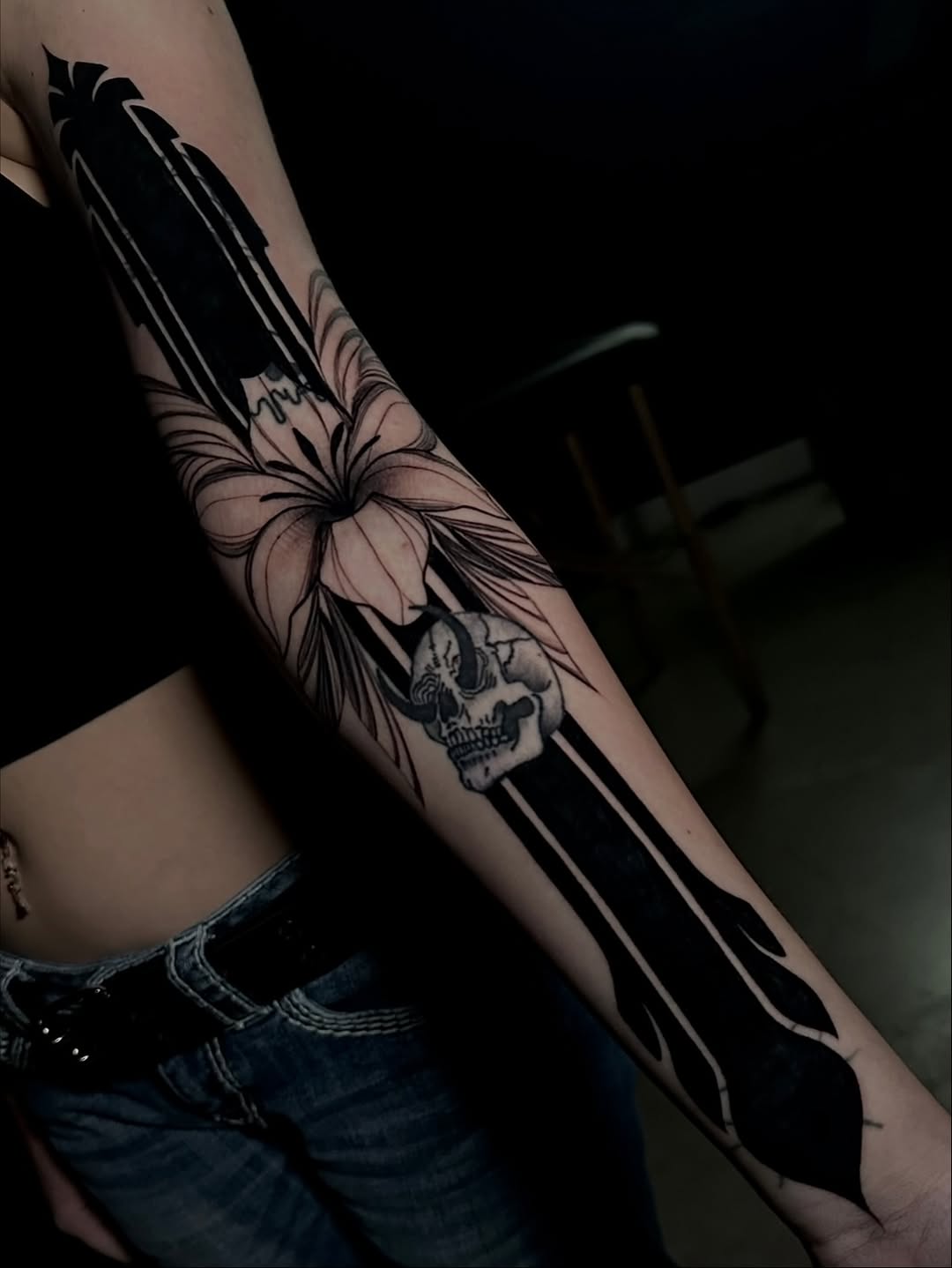 Tattoo by @tattoos.crystal — blackwork, illustrative