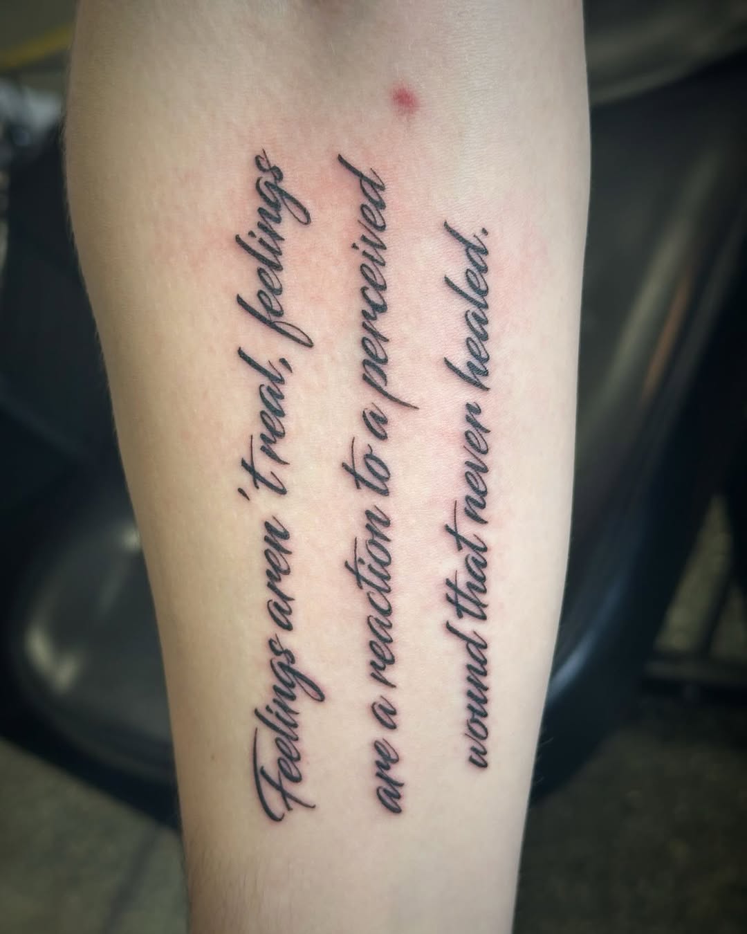 Tattoo by @lobos.ink โ lettering_script, fine_line